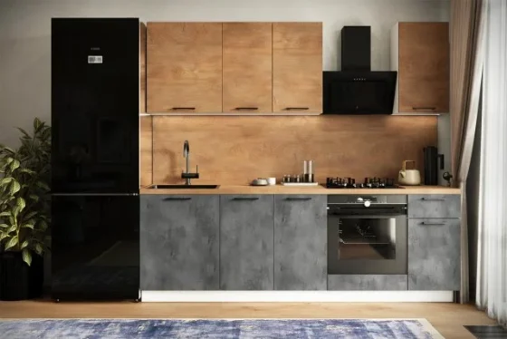 Кухонный гарнитур Hoff Сити 2,4 м, 240х210х52.6 см, цвет белый/дуб ирландский натуральный/бетон тёмный